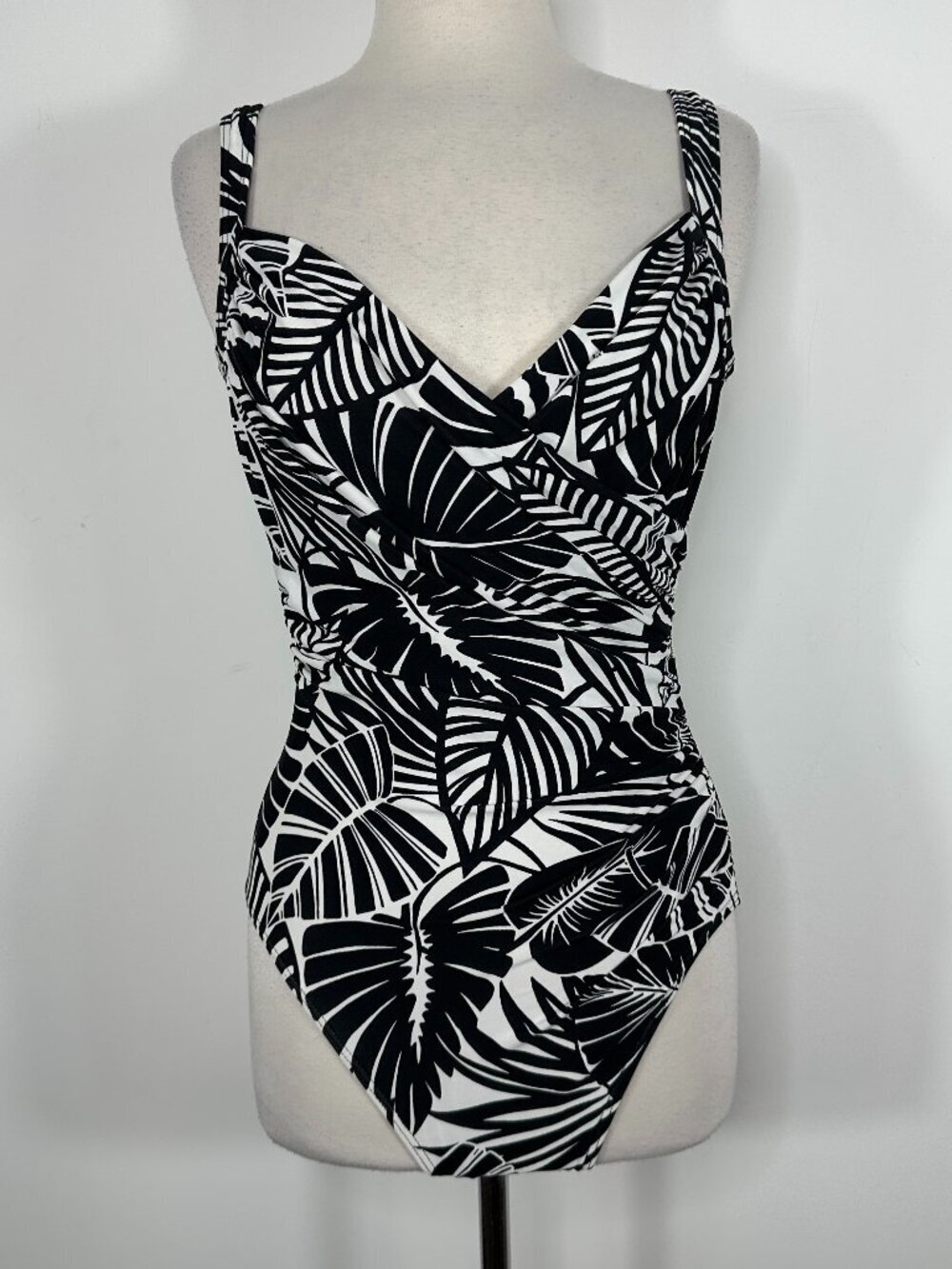 Miraclesuit Black/white Cross Top Embellished Size 12 One Piece Swimsuit